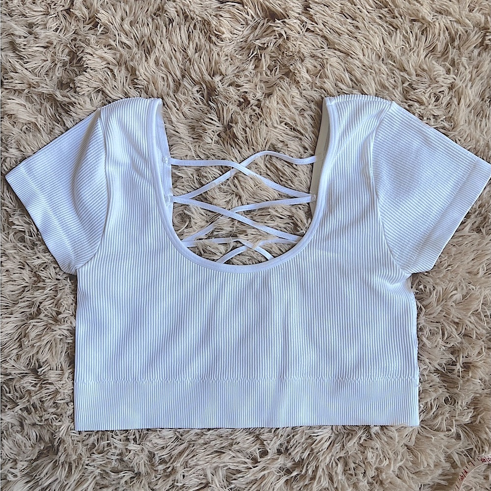 Aerie White Crisscross Back Crop Top